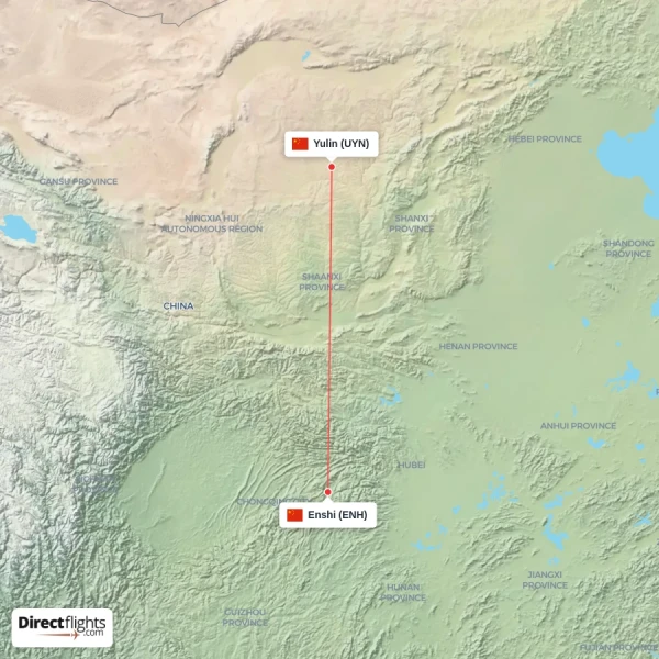 Yulin - Enshi direct flight map