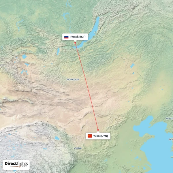 Yulin - Irkutsk direct flight map