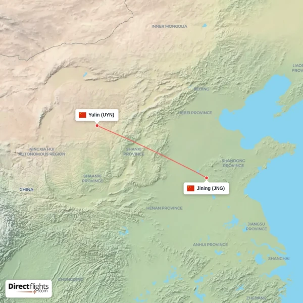 Yulin - Jining direct flight map