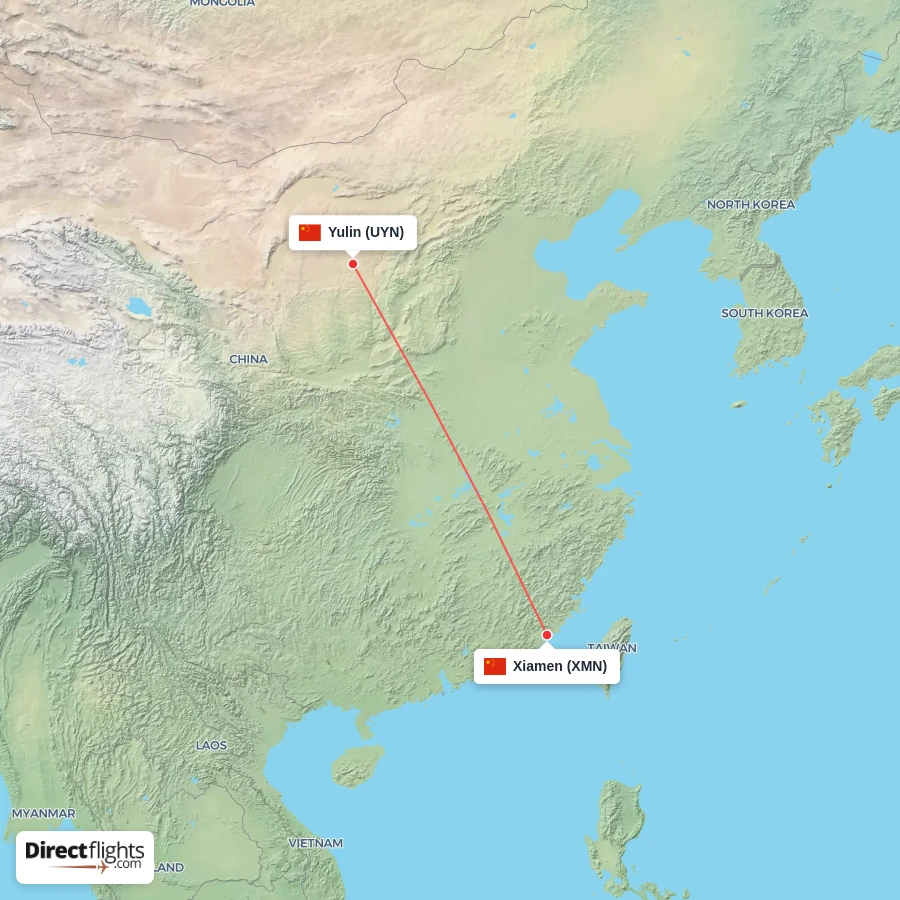 UYN - XMN route map
