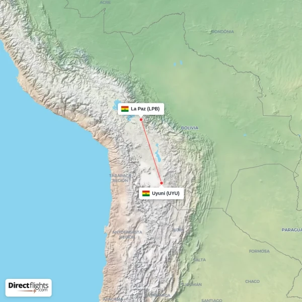 Uyuni - La Paz direct flight map