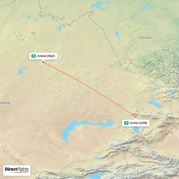 Urzhar - Astana direct flight map