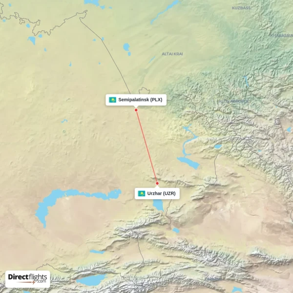 Urzhar - Semipalatinsk direct flight map