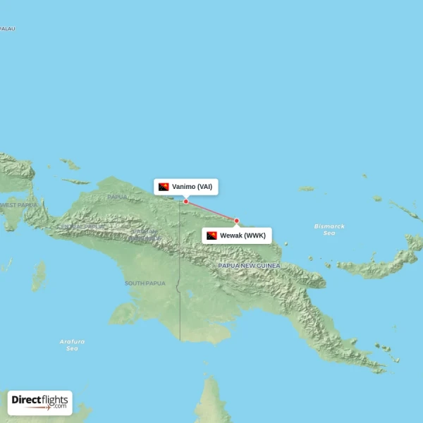 Vanimo - Wewak direct flight map