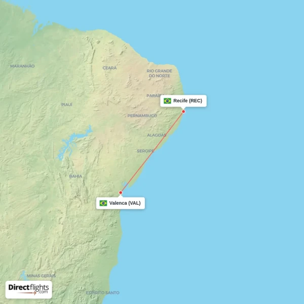Valenca - Recife direct flight map