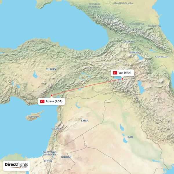 Van - Adana direct flight map