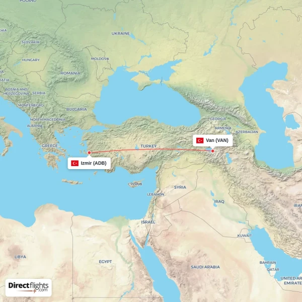 Van - Izmir direct flight map
