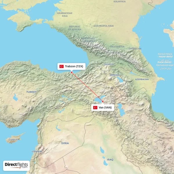 Van - Trabzon direct flight map