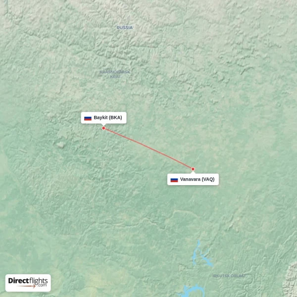 Vanavara - Baykit direct flight map