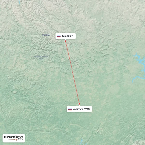 Vanavara - Tura direct flight map