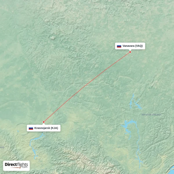 Vanavara - Krasnojarsk direct flight map