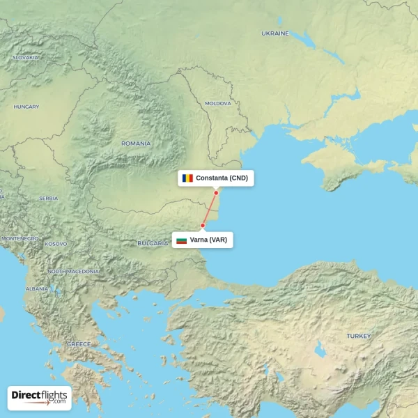 Varna - Constanta direct flight map