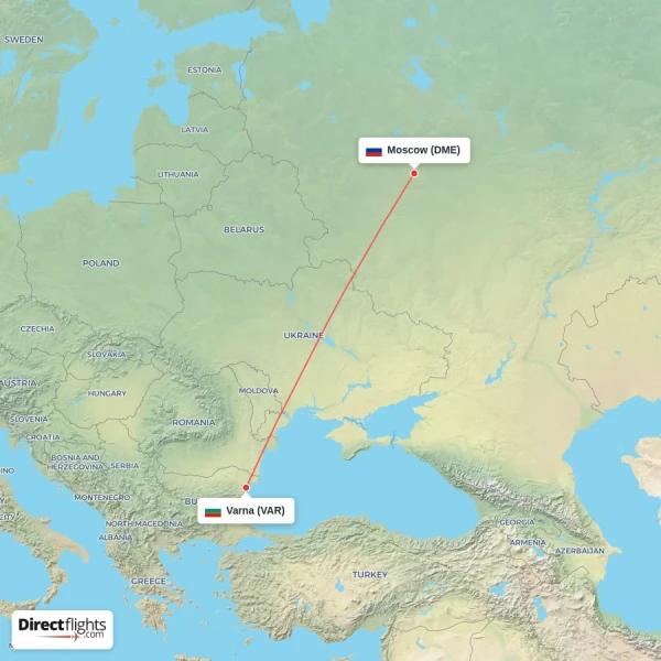 Varna - Moscow direct flight map
