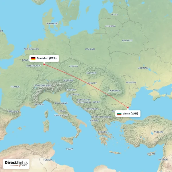 Varna - Frankfurt direct flight map