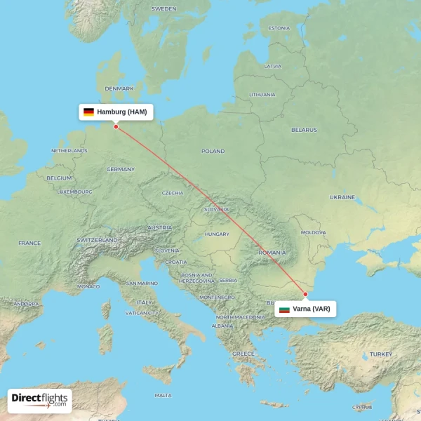 Varna - Hamburg direct flight map