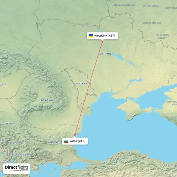 Varna - Kiev/Kyiv direct flight map
