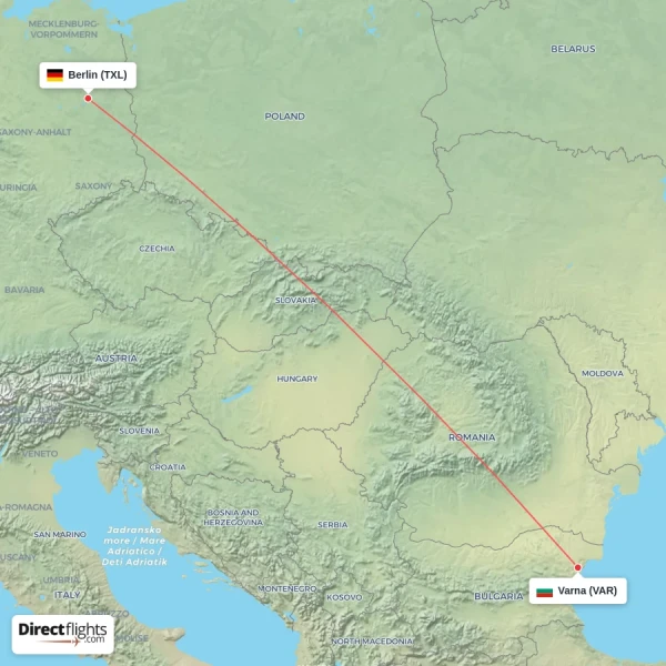 Varna - Berlin direct flight map