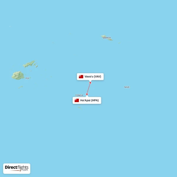 Vava'u - Ha'Apai direct flight map