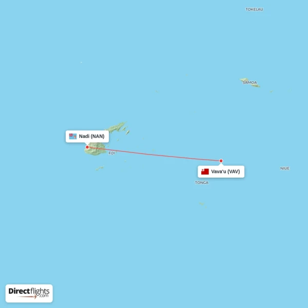 Vava'u - Nadi direct flight map