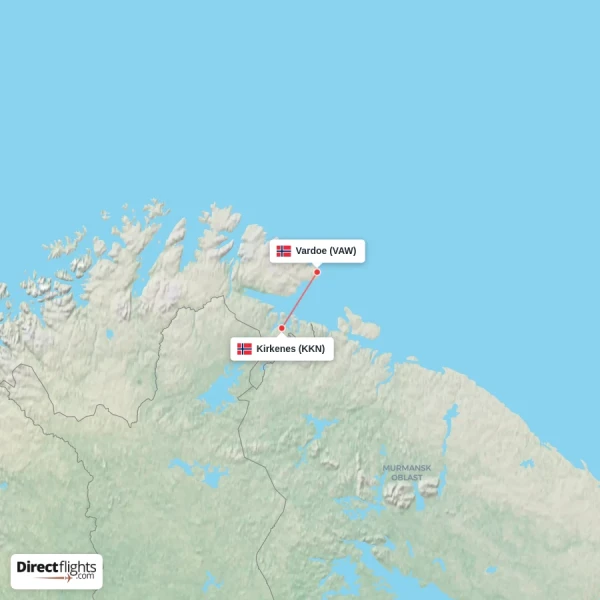 Vardoe - Kirkenes direct flight map