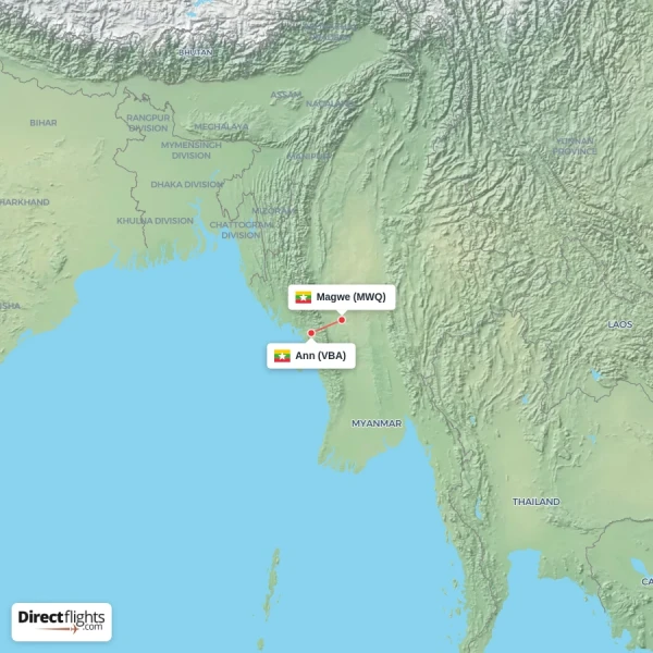 Ann - Magwe direct flight map