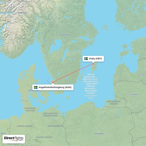 Visby - Angelholm/Helsingborg direct flight map