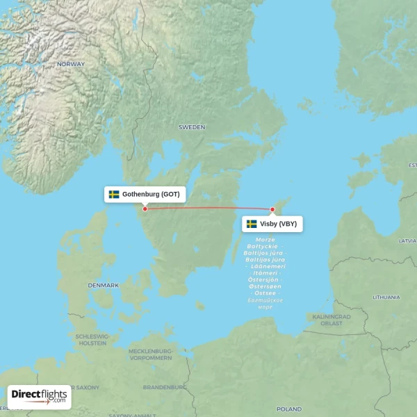Visby - Gothenburg direct flight map