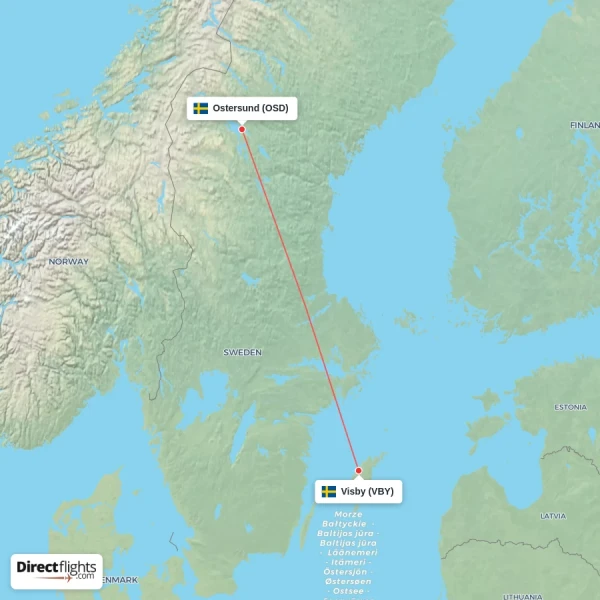 Visby - Ostersund direct flight map