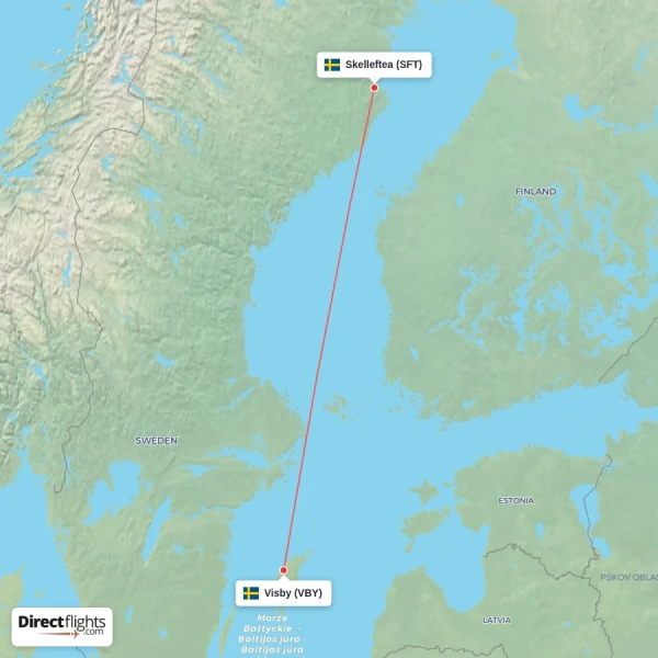 Visby - Skelleftea direct flight map