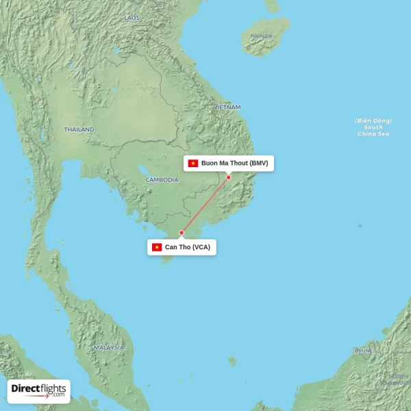 Can Tho - Buon Ma Thout direct flight map