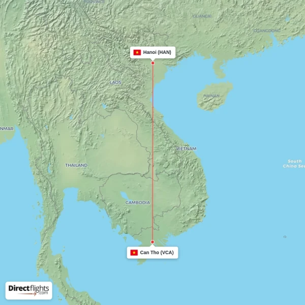 Can Tho - Hanoi direct flight map