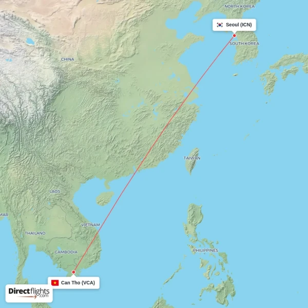 Can Tho - Seoul direct flight map