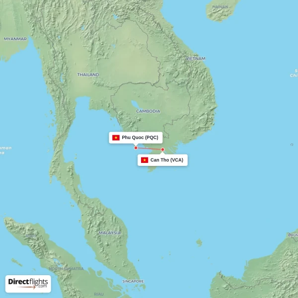 Can Tho - Phu Quoc direct flight map