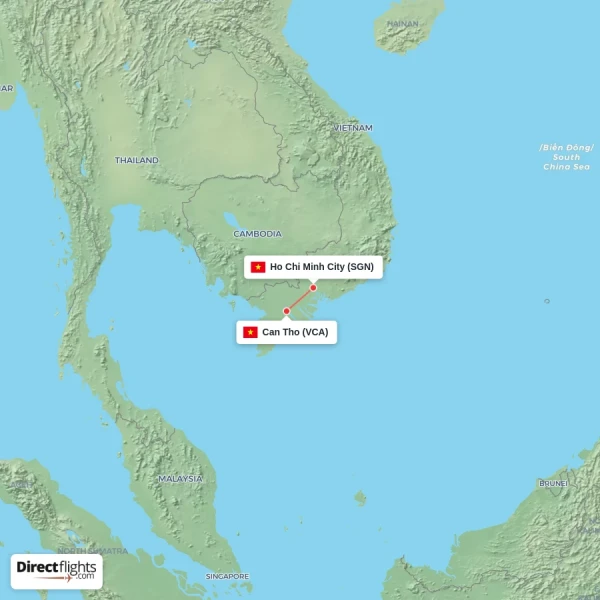 Can Tho - Ho Chi Minh City direct flight map