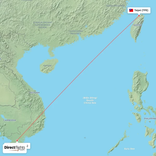 Can Tho - Taipei direct flight map