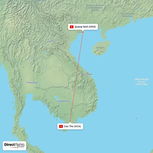 Can Tho - Quang Ninh direct flight map