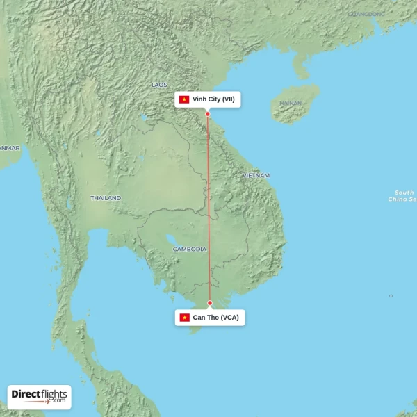 Can Tho - Vinh City direct flight map