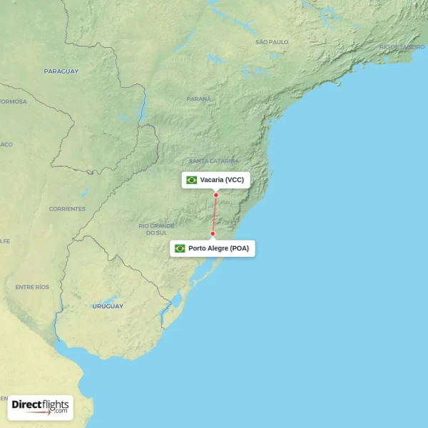 Vacaria - Porto Alegre direct flight map
