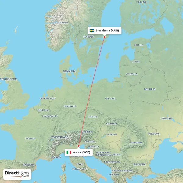 Venice - Stockholm direct flight map