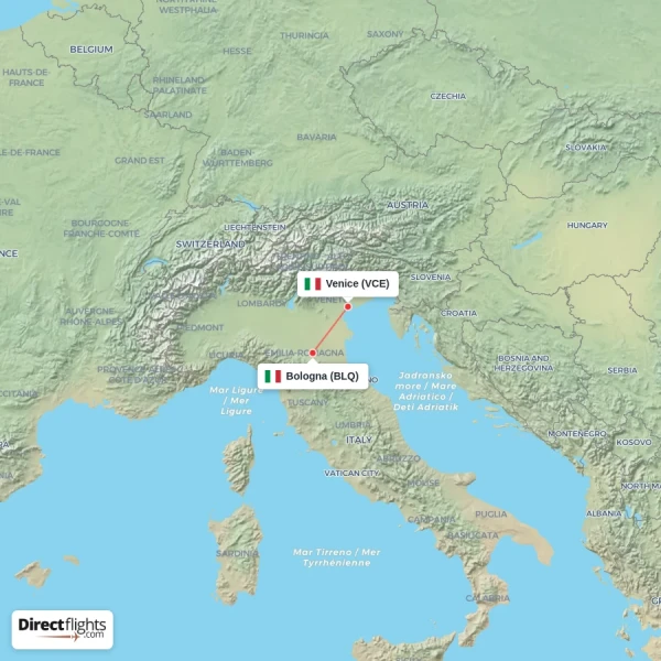 Venice - Bologna direct flight map