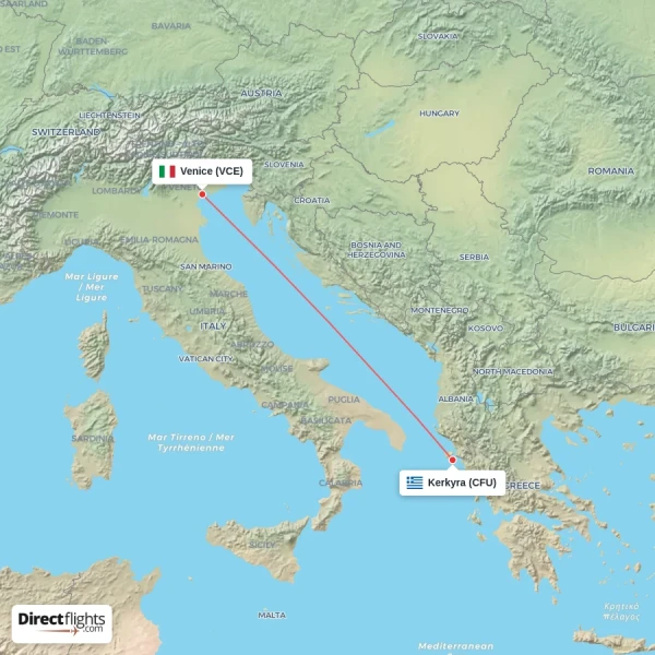 Venice - Kerkyra direct flight map