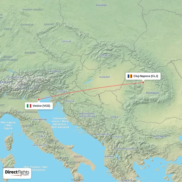 Venice - Cluj-Napoca direct flight map