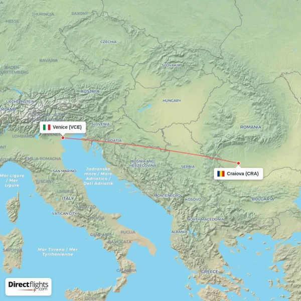 Venice - Craiova direct flight map