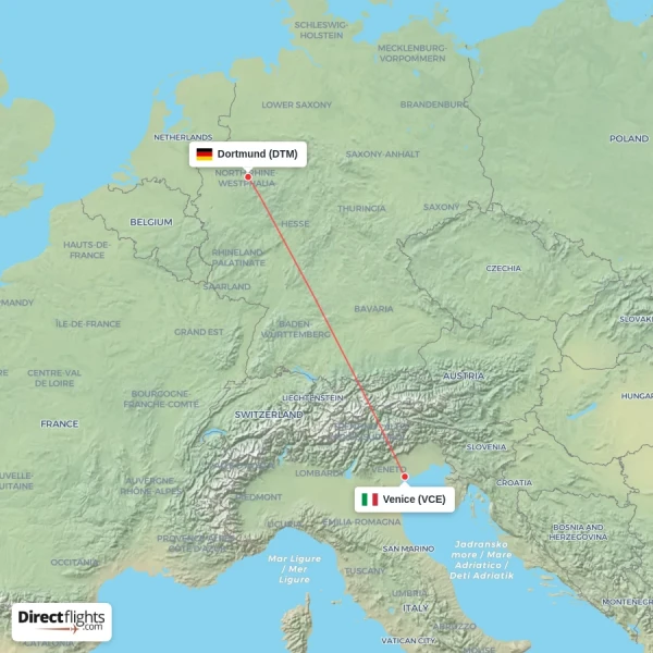 Venice - Dortmund direct flight map