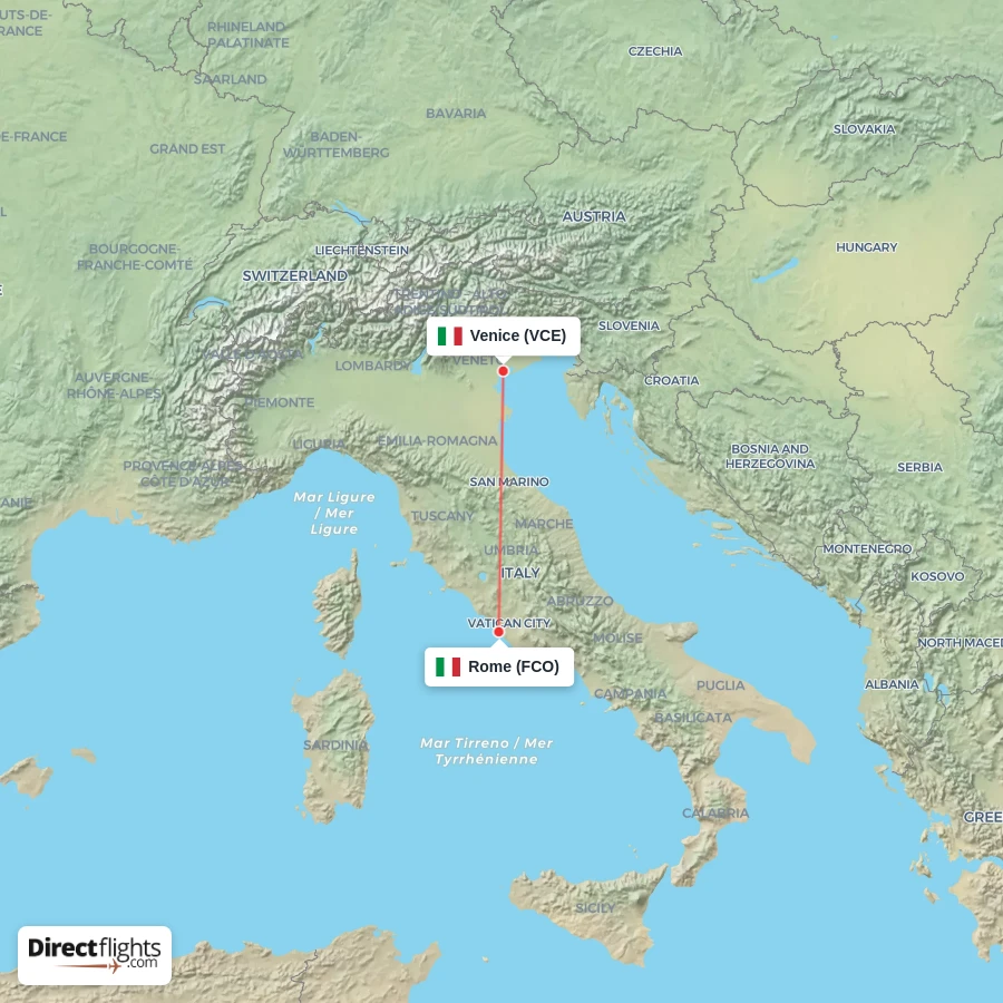 VCE - FCO route map