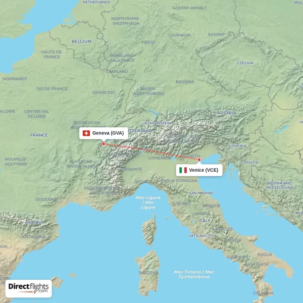 Venice - Geneva direct flight map