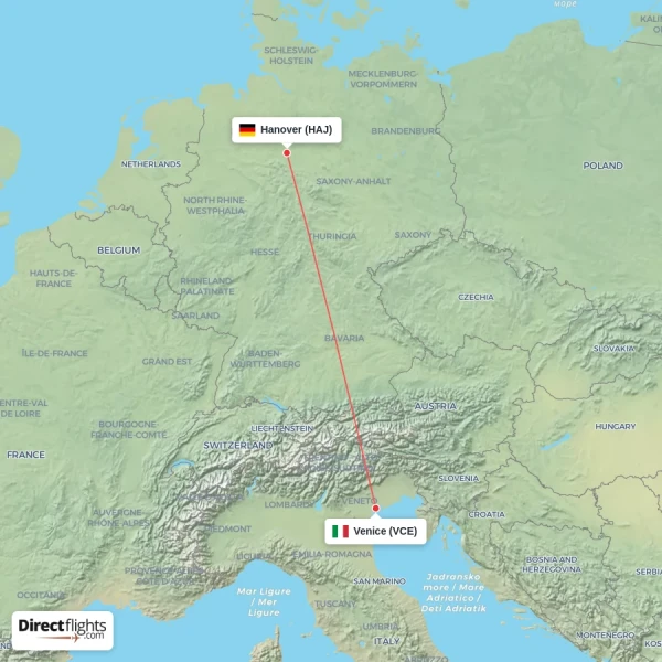 Venice - Hanover direct flight map