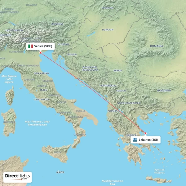 Venice - Skiathos direct flight map