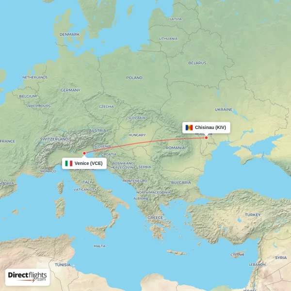 Venice - Chisinau direct flight map