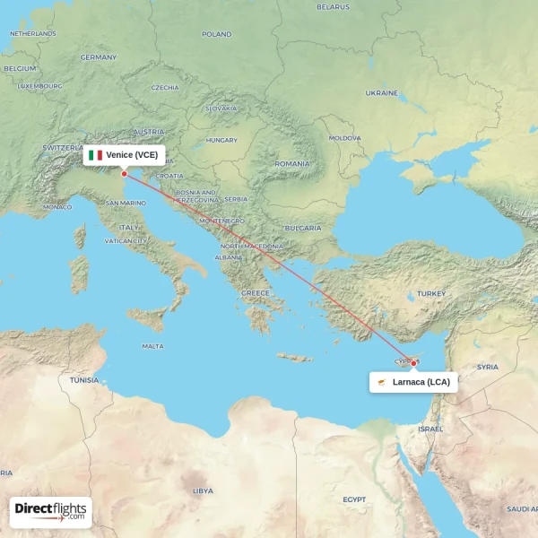 Venice - Larnaca direct flight map